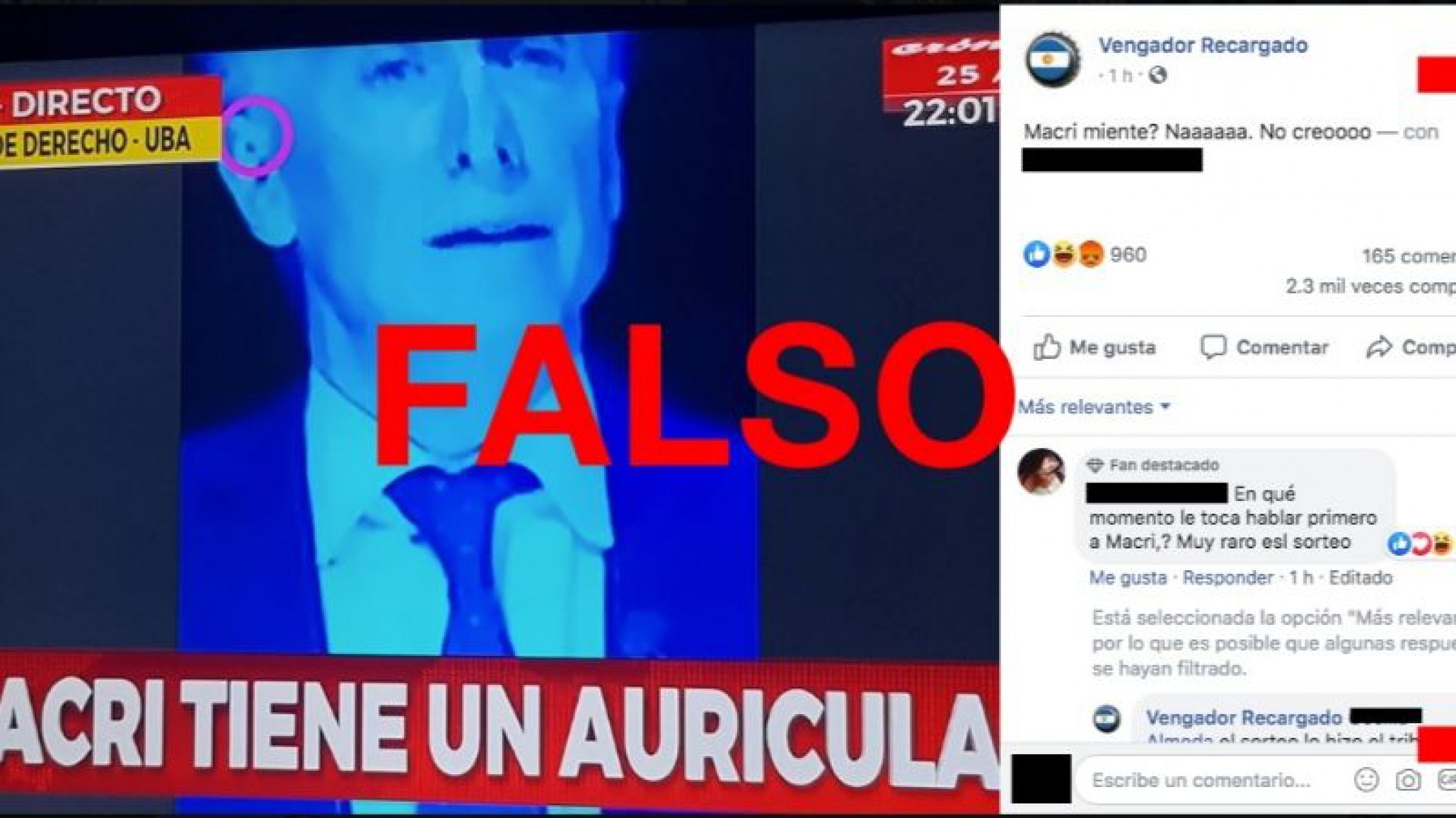 Es falso que Mauricio Macri haya utilizado un auricular durante el debate