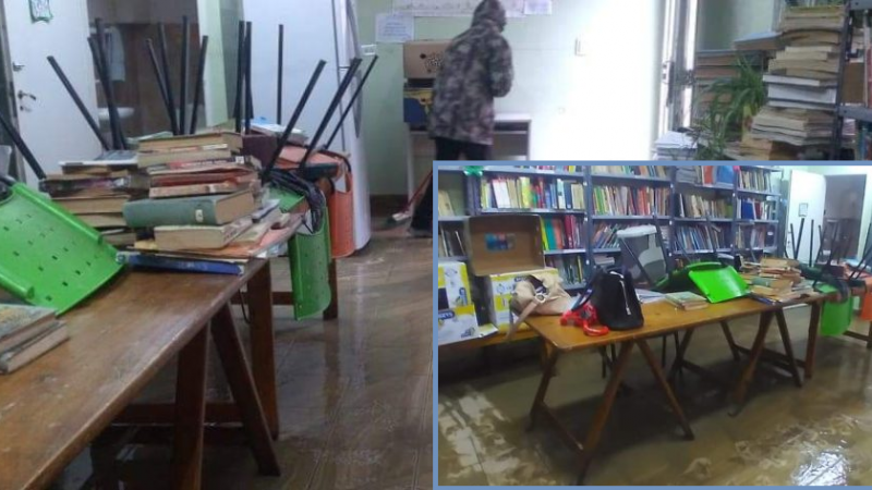Se inundó la Biblioteca Elum Duham del Juan XXIII: Pérdidas de libros, barro y agua