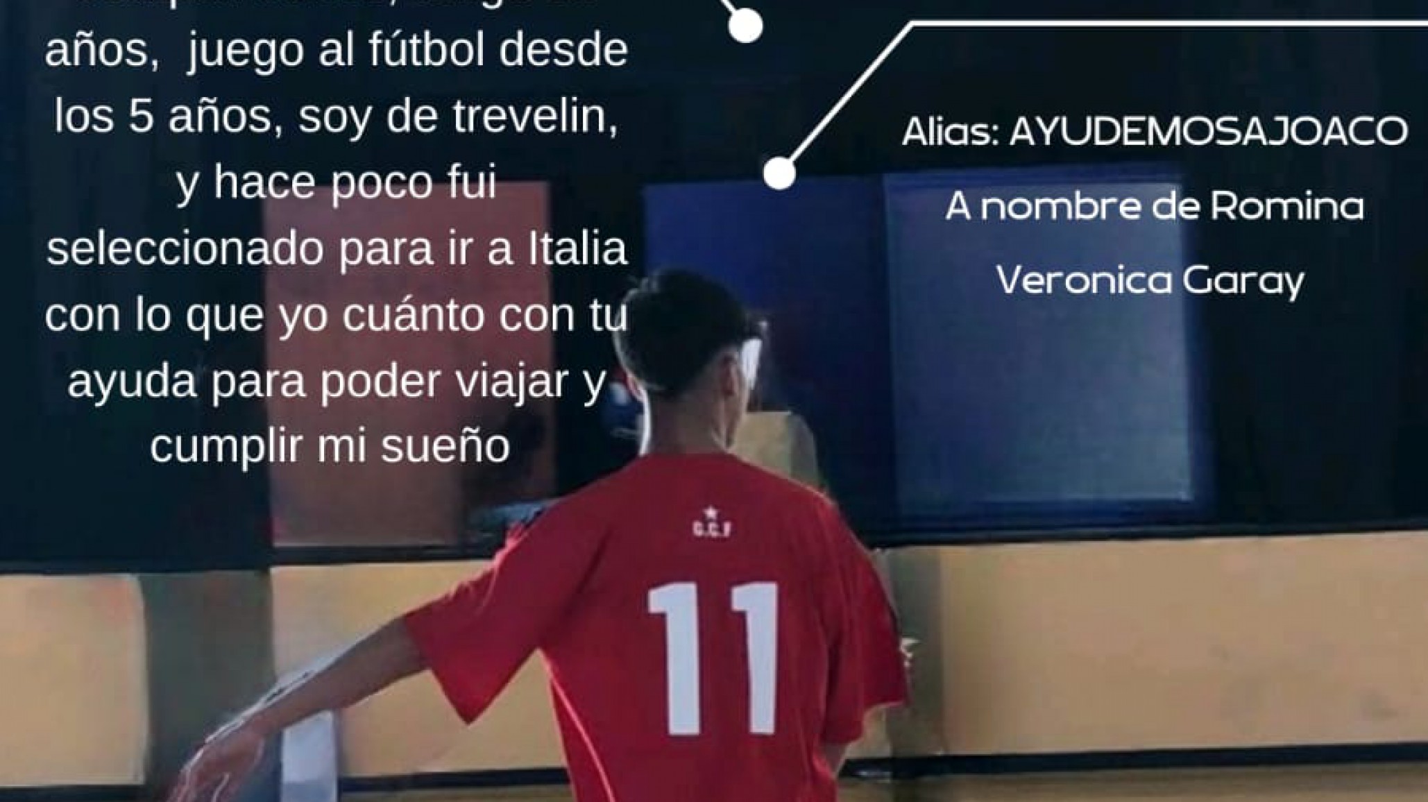 Fue seleccionado para una prueba de fútbol en Italia y necesita ayuda