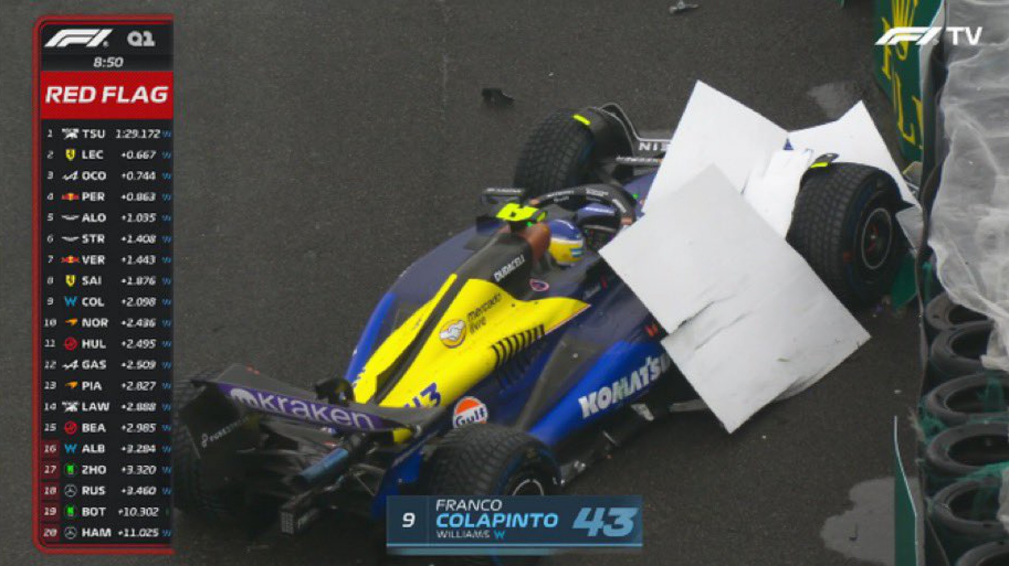 Franco Colapinto se accidentó en la clasificación del GP de Brasil y largará 18°