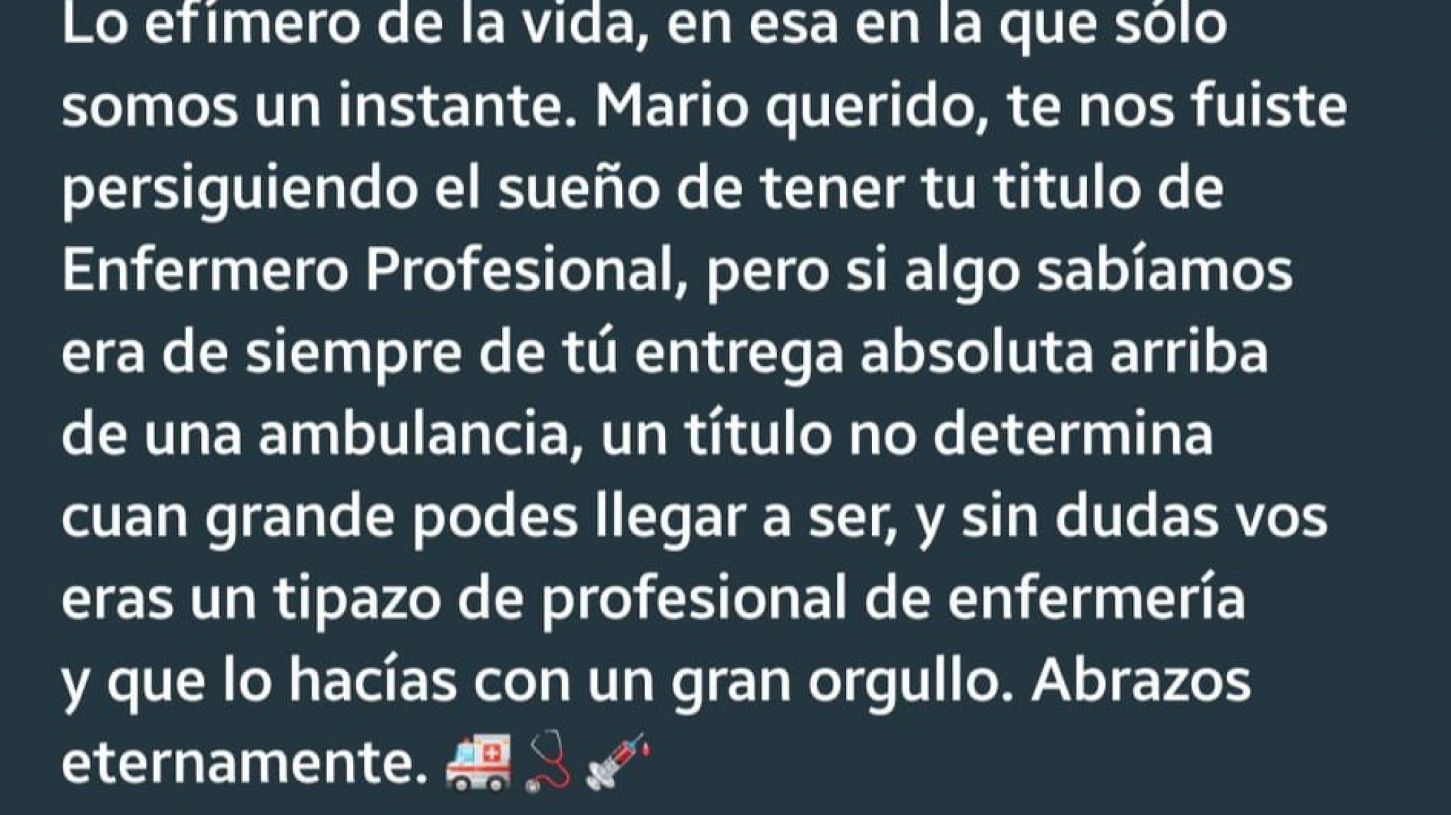 "Vuela alto, Marito": el emotivo adiós al enfermero fallecido