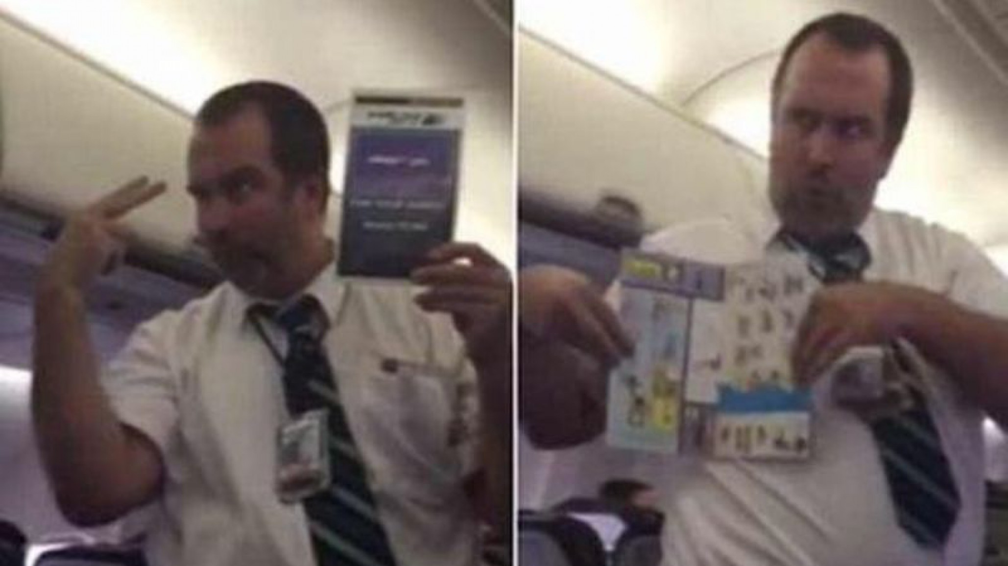 Un asistente de vuelo tiene una forma muy particular de mostrar los elementos ante una emergencia