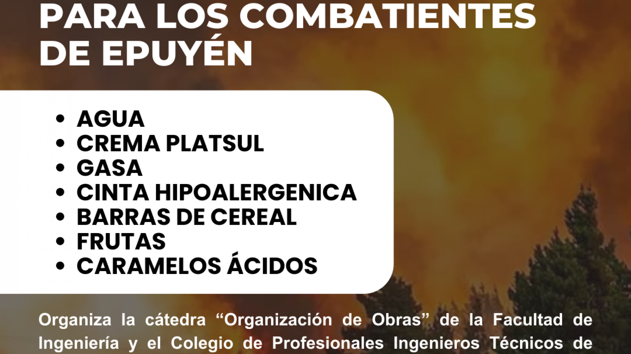 Recolectan donaciones en Comodoro para los combatientes de incendios en Epuyén