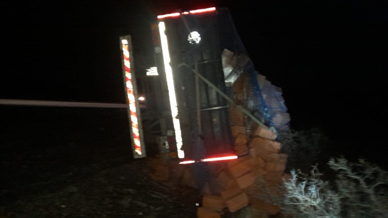 Un camión cargado con ladrillos volcó en el Cañadón Ferrays