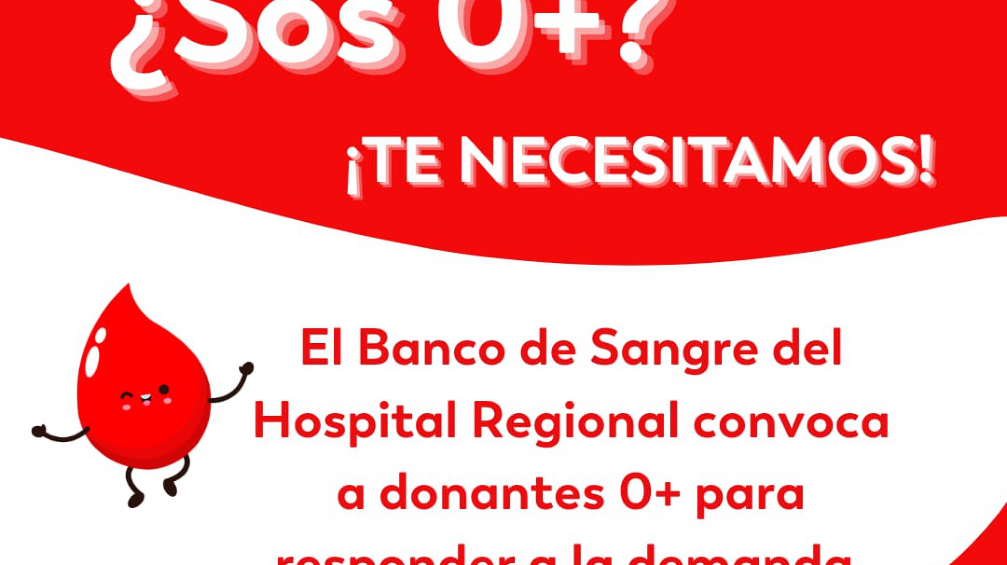 El Banco de Sangre del Hospital Regional convoca con urgencia a donantes 0+