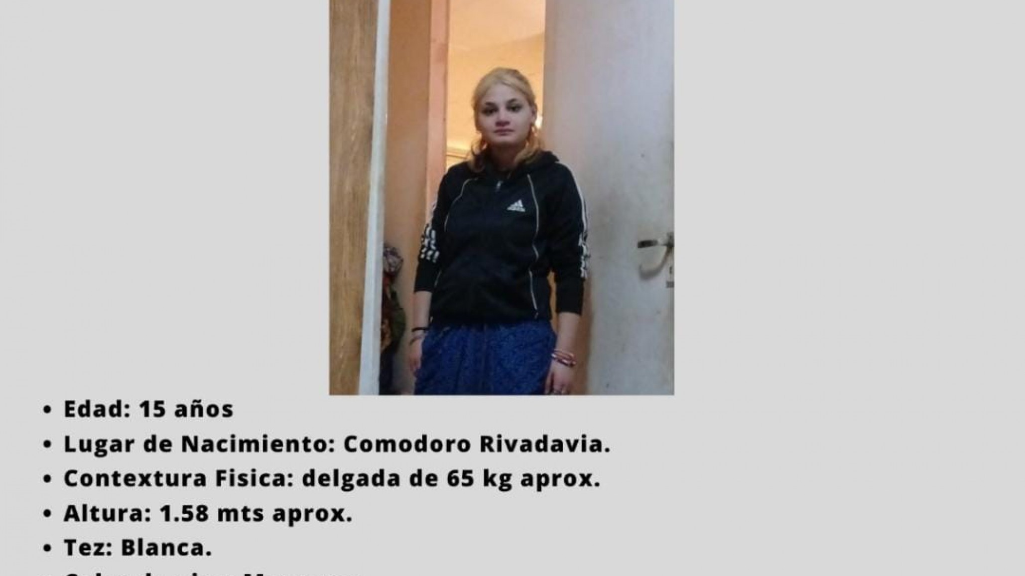 Buscan a Bárbara Maricel Traico, adolescente de 15 años desaparecida en Comodoro Rivadavia