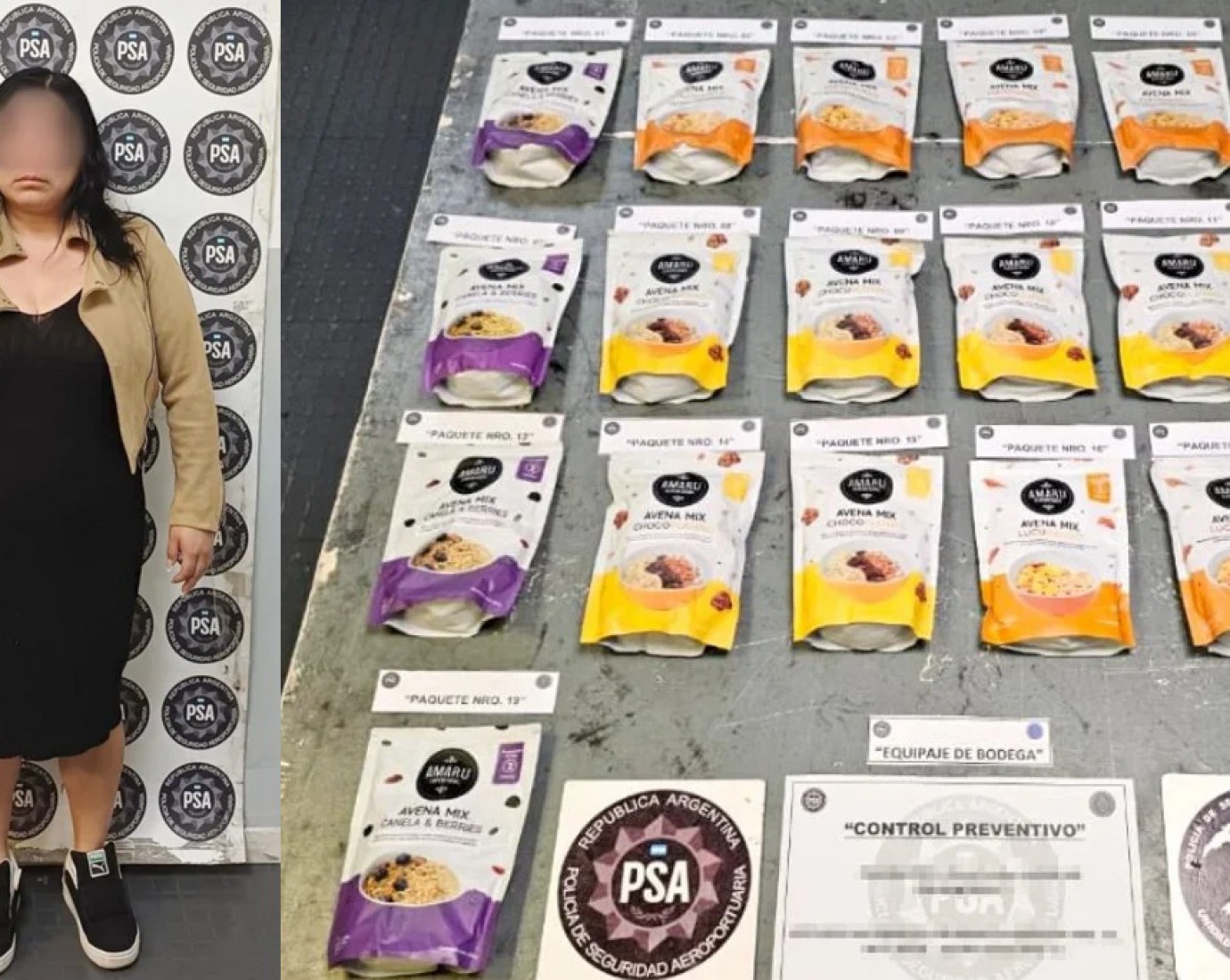 Se puso nerviosa en el Aeropuerto y descubrieron que transportaba 9 kilos de cocaína en paquetes de granola