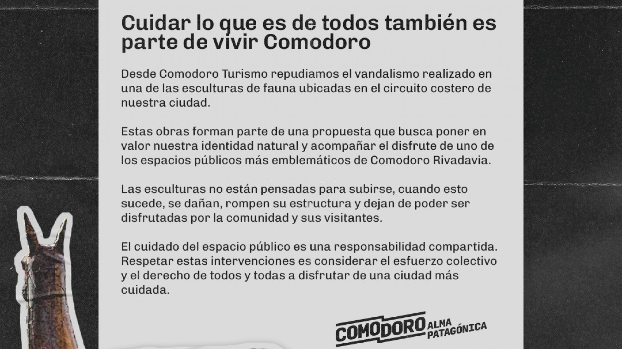 Vandalizaron esculturas del circuito costero y desde Comodoro Turismo piden cuidar el espacio público