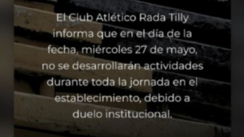 Tristeza en Rada Tilly: suspendieron las actividades del club por el fallecimiento de un jugador