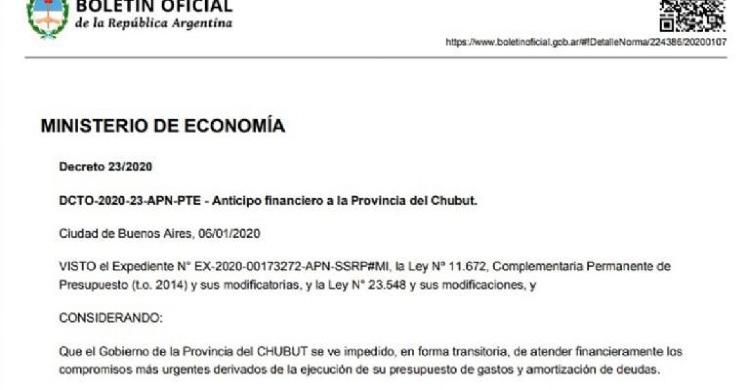 Alberto Fernández firmó un decreto para que Chubut reciba de adelanto $1.000 millones para afrontar el pago de salarios y deudas