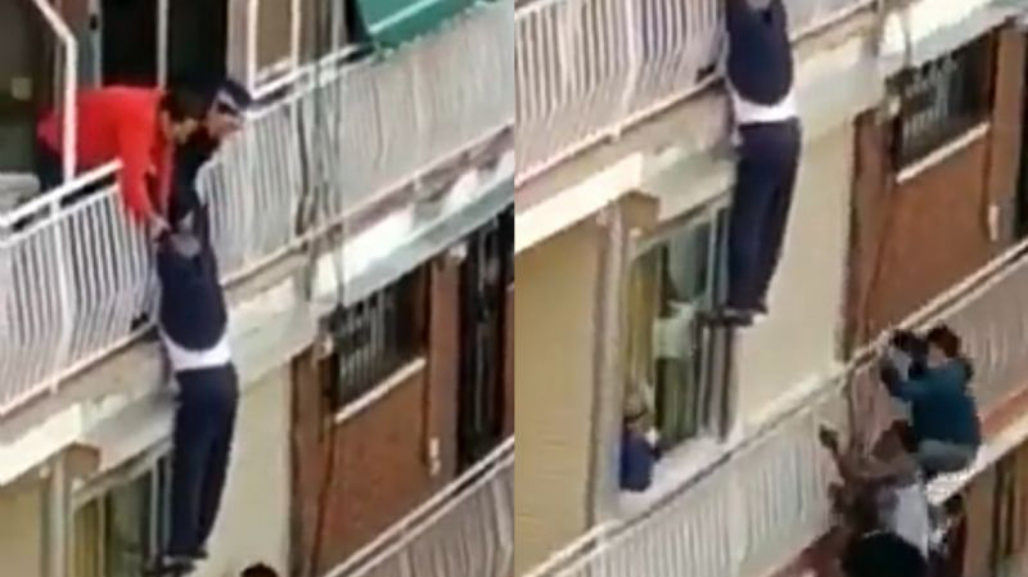 Impactante vídeo: Anciano de 70 años se resbaló en el balcón y quedó colgado de la baranda
