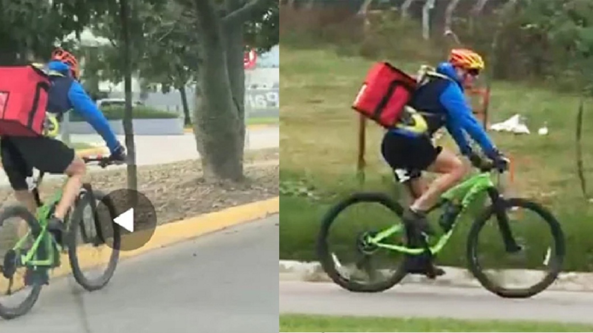 Joven ciclista se disfraza de delivery para entrenar