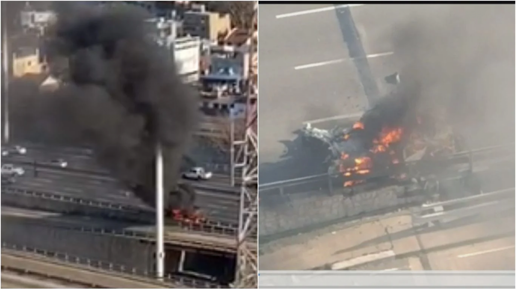 Video: Explotó un auto en un puente