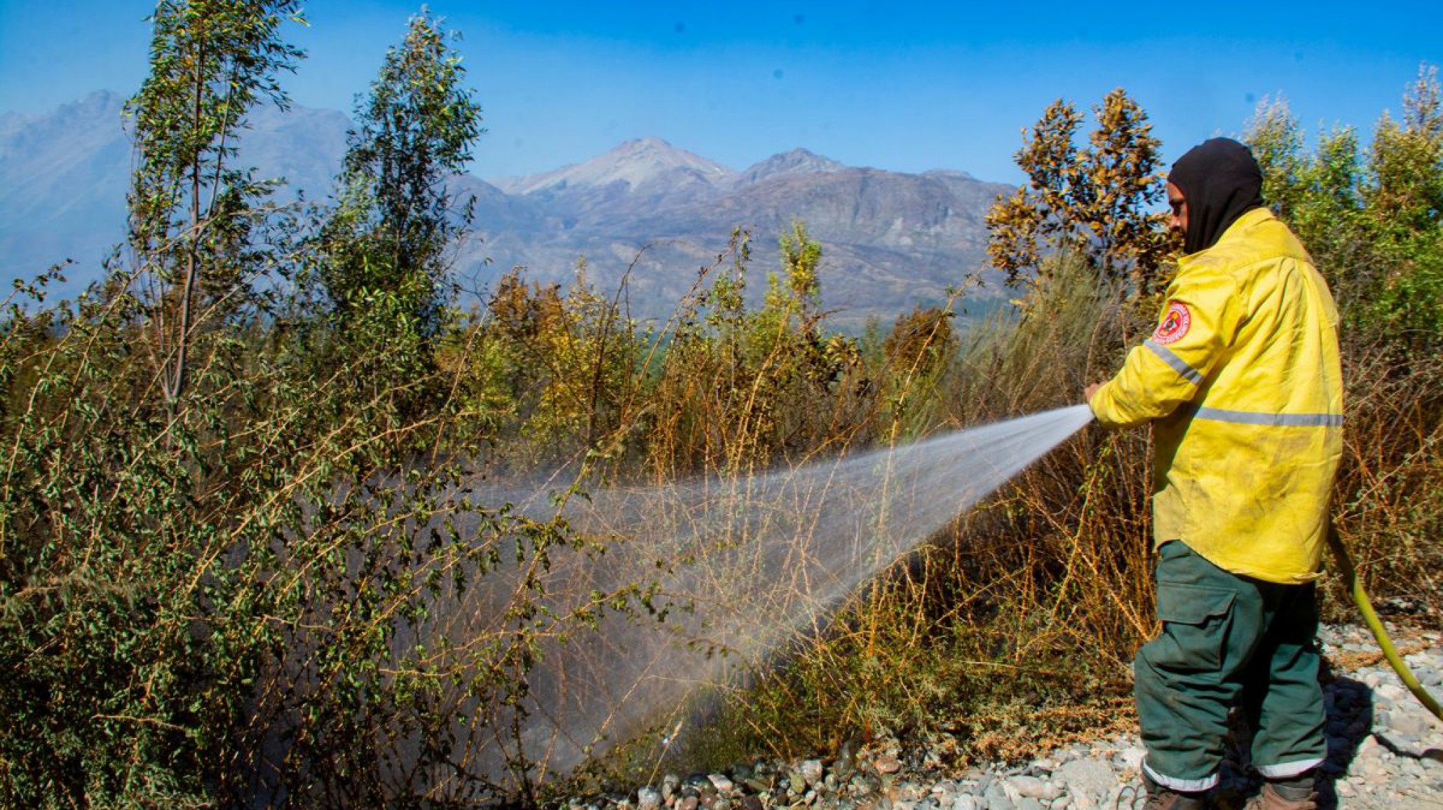 Brigadistas trabajan en un incendio en la zona de Los Cipreses