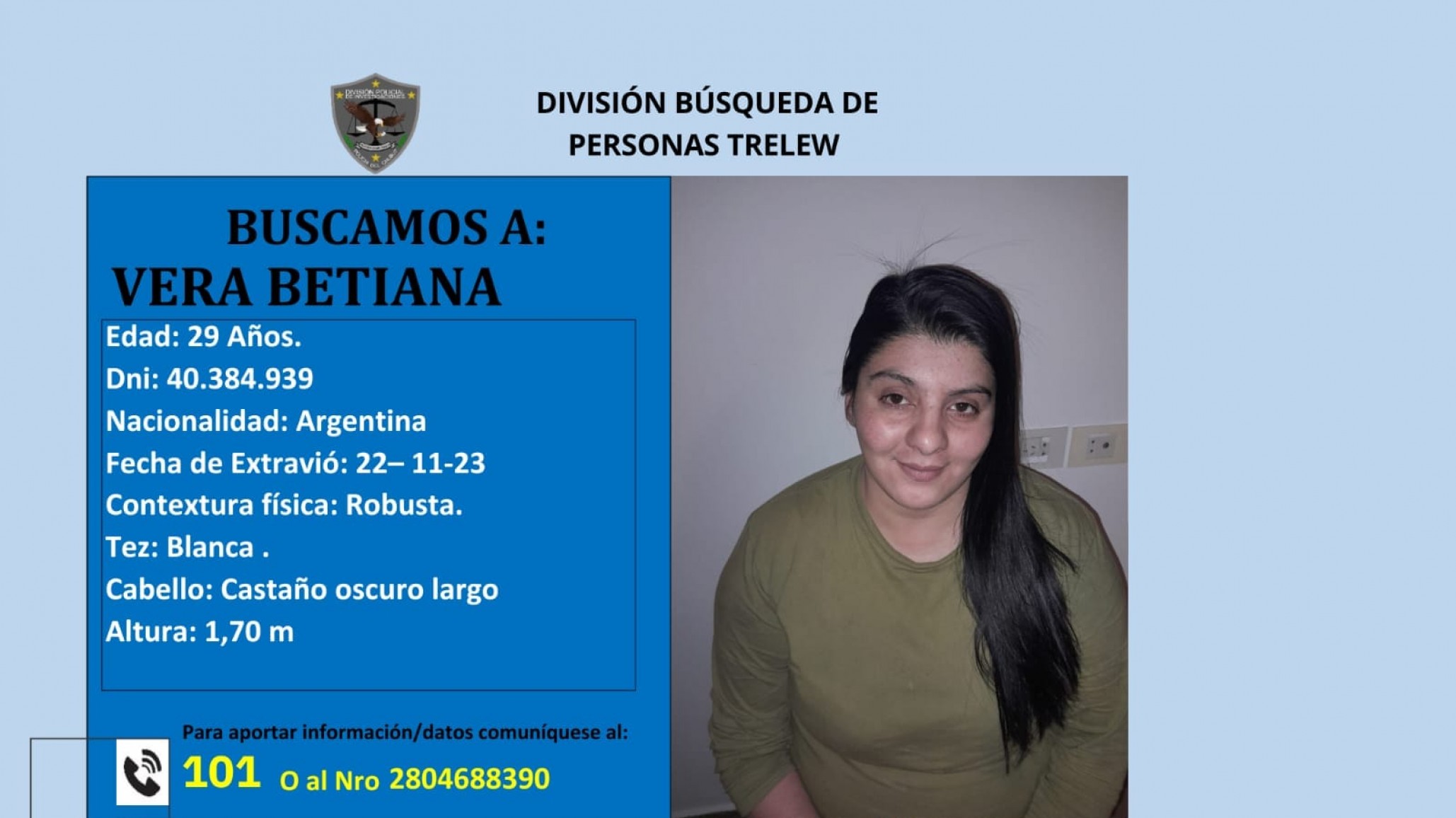 Chubut: Intensa búsqueda de Betiana Vera