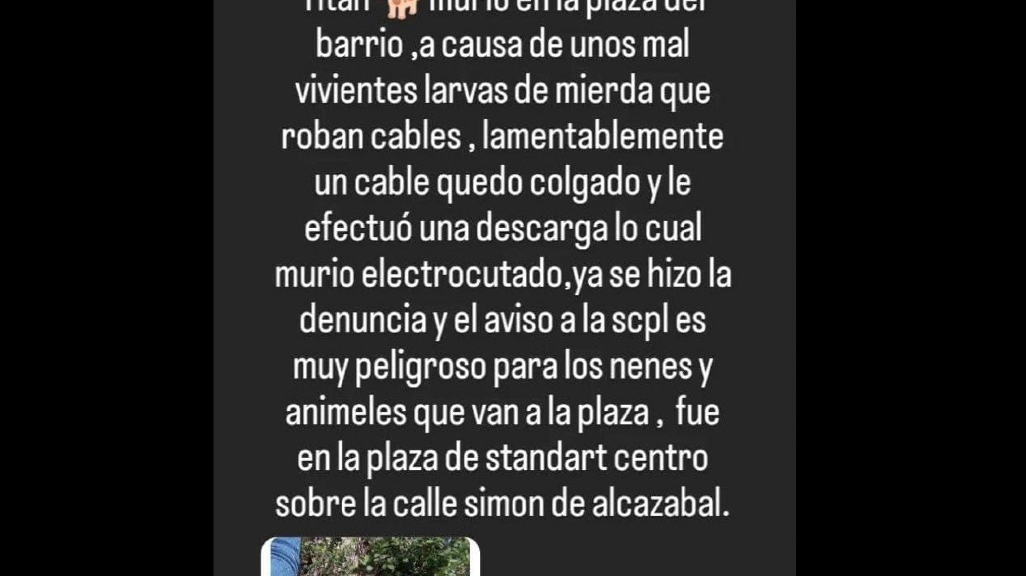 "Titán" murió electrocutado en una plaza local del barrio Standart