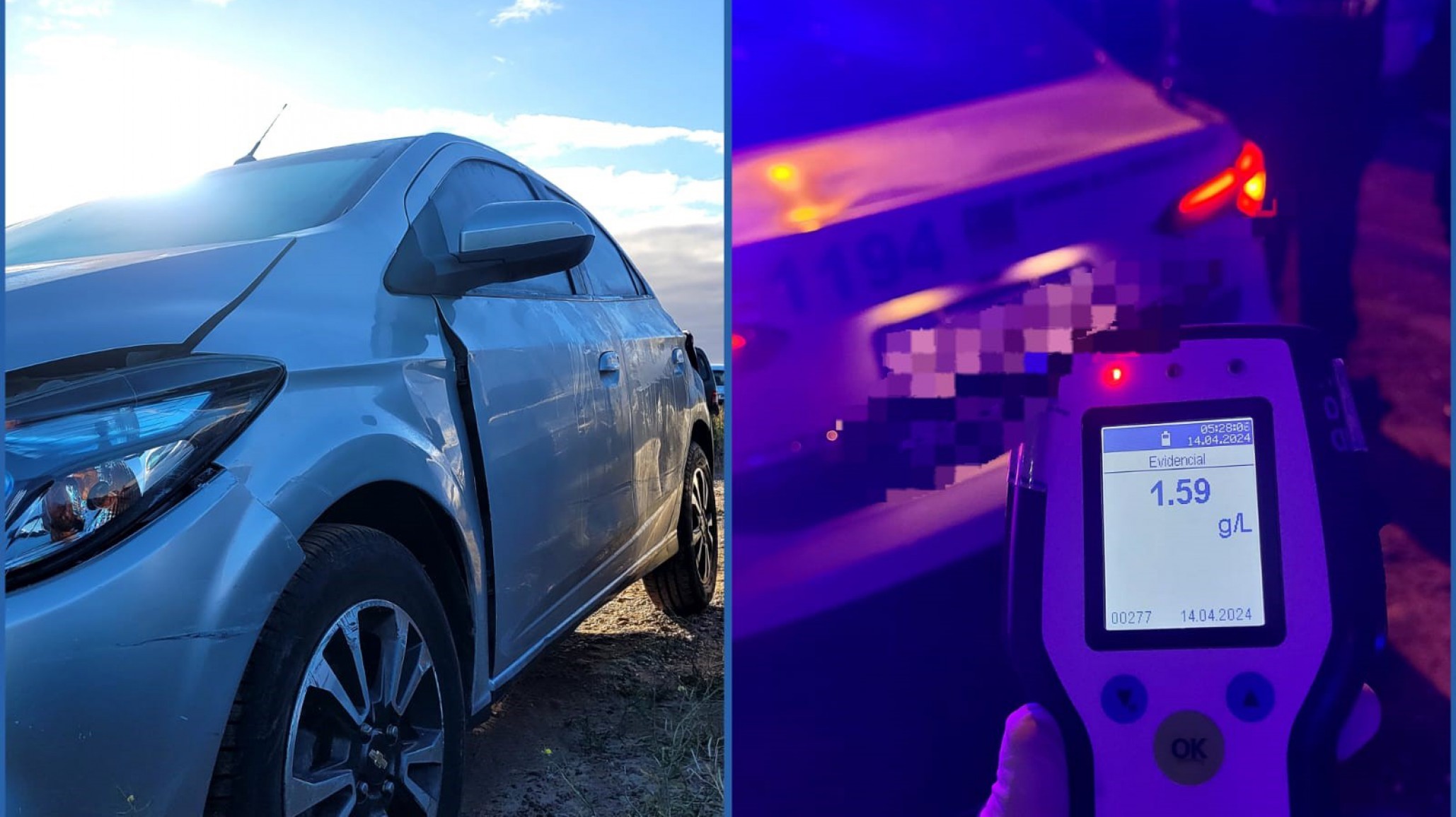 Conductor manejaba alcoholizado, intentó evadir el control, escapó y terminó chocando un contenedor y un móvil policial