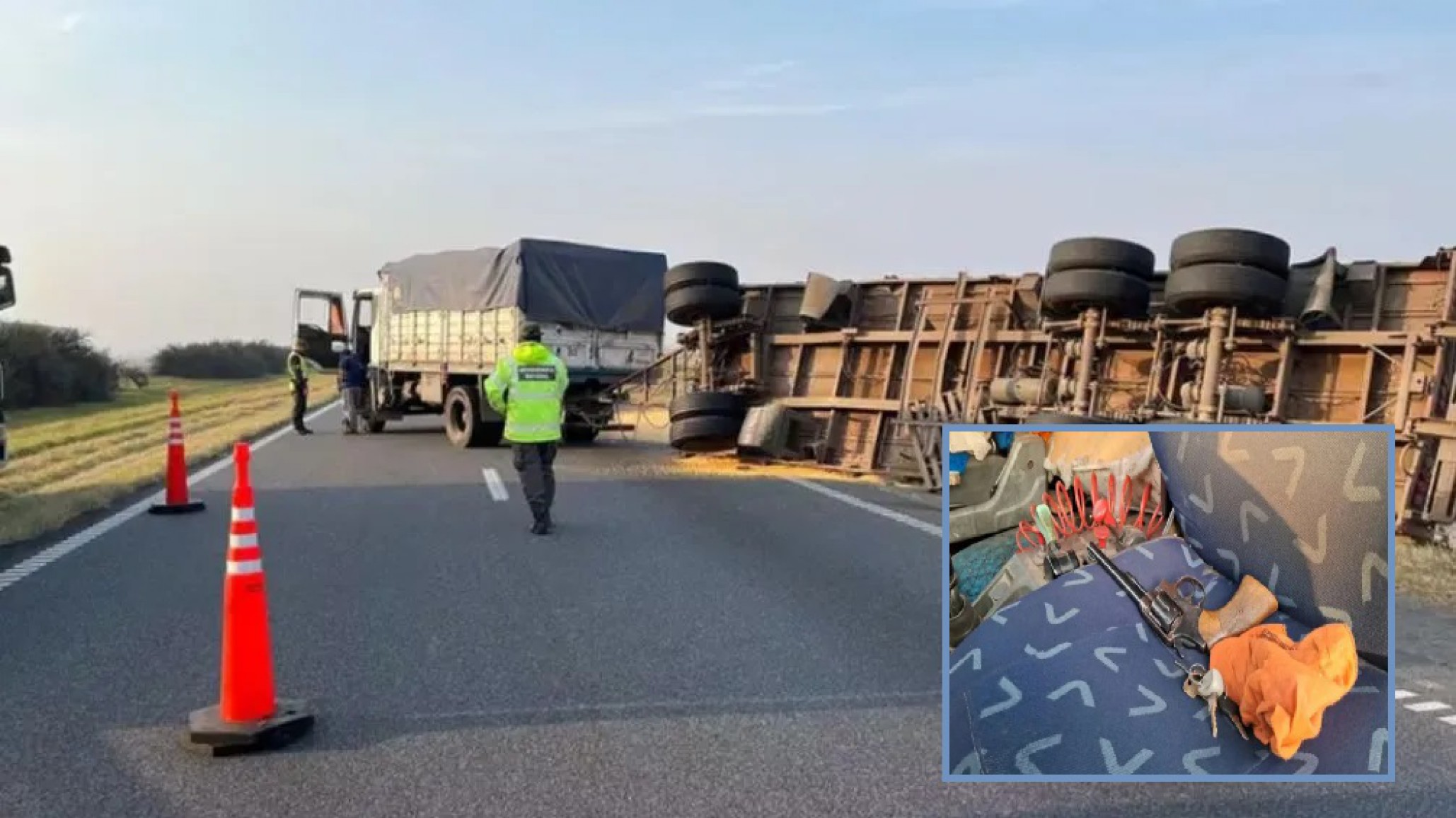 Inconsciencia al volante: Camionero ebrio y armado volcó su vehículo en la Ruta 9