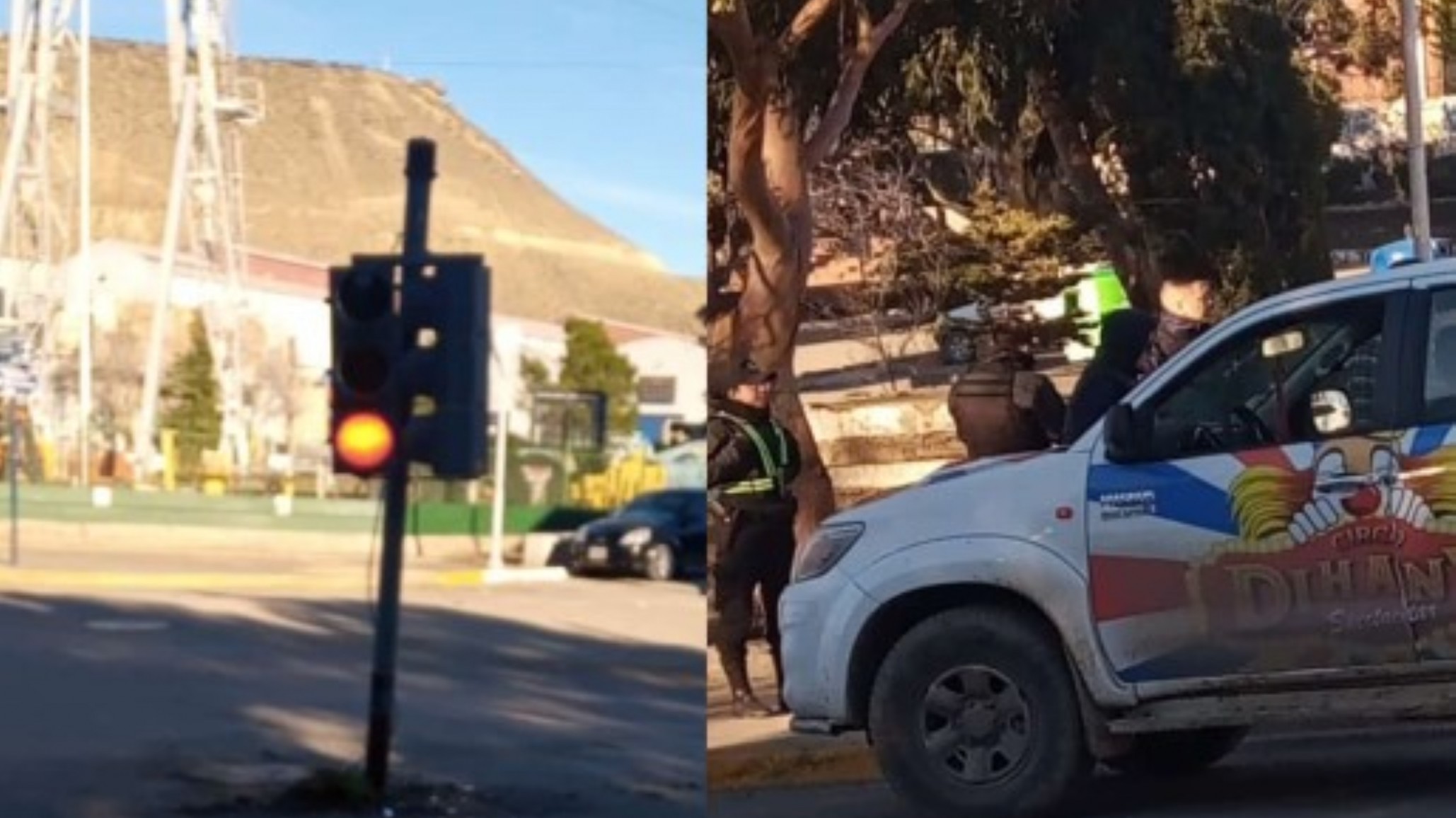 Una camioneta del circo perdió el control y se estrelló contra un semáforo en Km 3