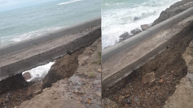 Las marejadas dejaron en riesgo de derrumbe el camino ARA San Juan