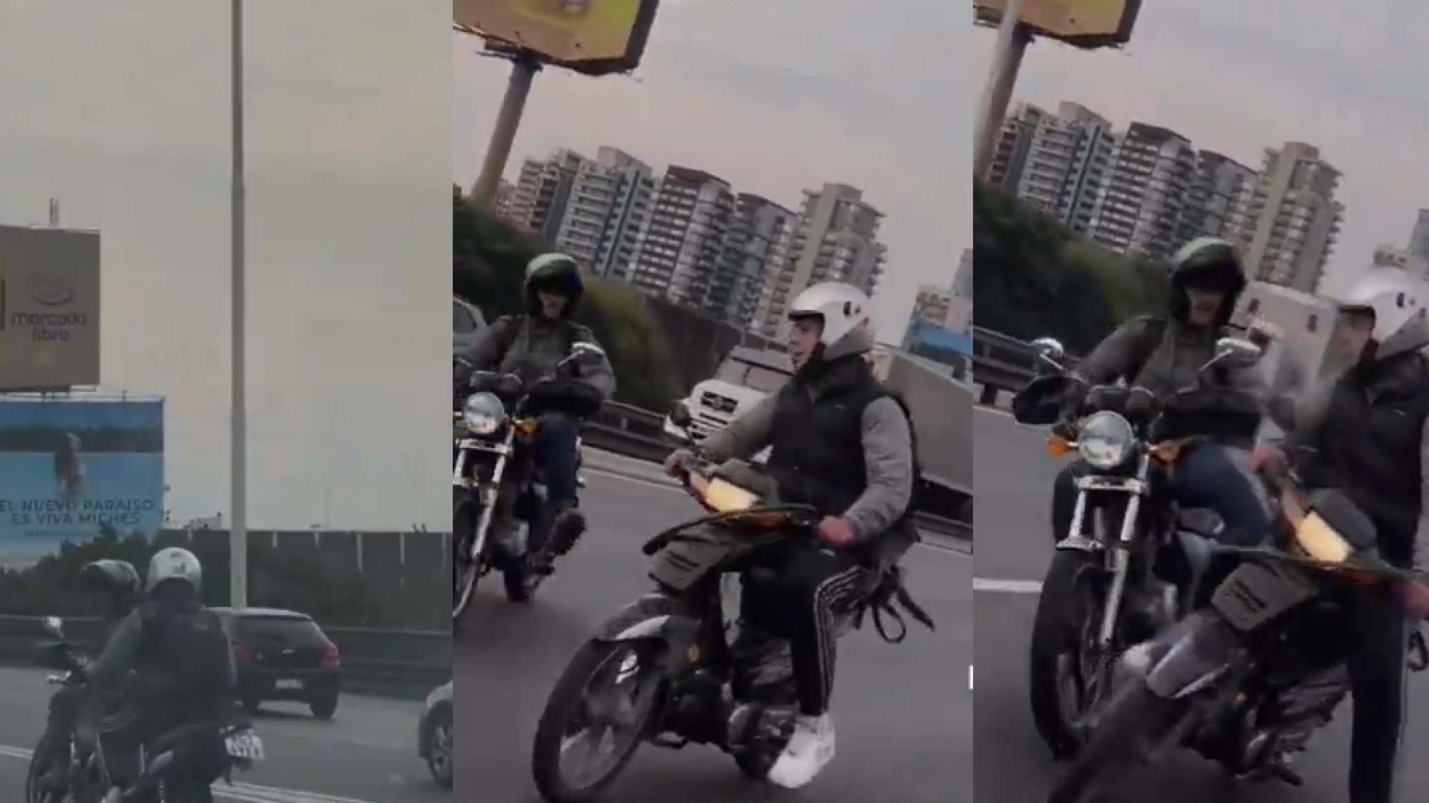 Motociclistas discutieron en plena avenida y terminaron rodando entre los autos para seguir peleando