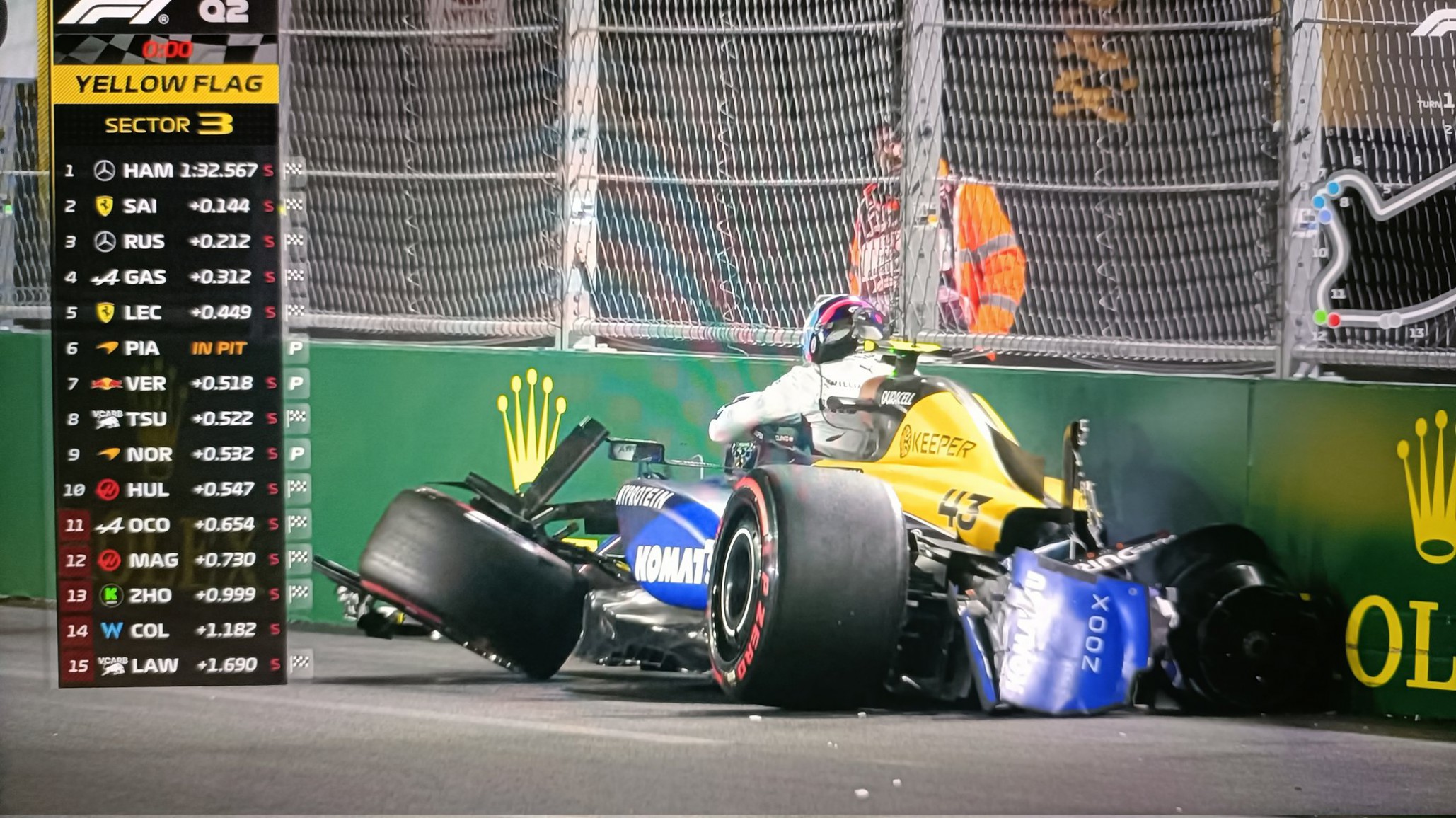 Colapinto chocó en la clasificación del GP de Las Vegas y está en duda para la carrera