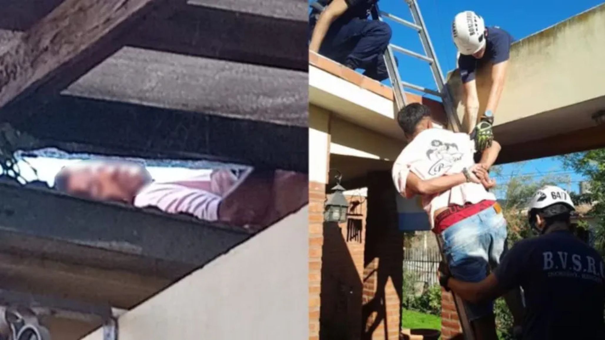 Intentó robar una casa, quedó atrapado en el techo y fue rescatado por los bomberos