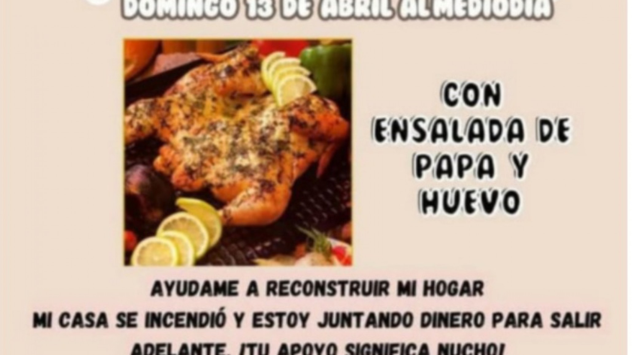 Venta solidaria de pollos para ayudar a una familia que perdió su hogar en un incendio