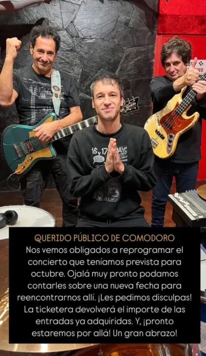 Divididos anunció la cancelación de su show en Comodoro