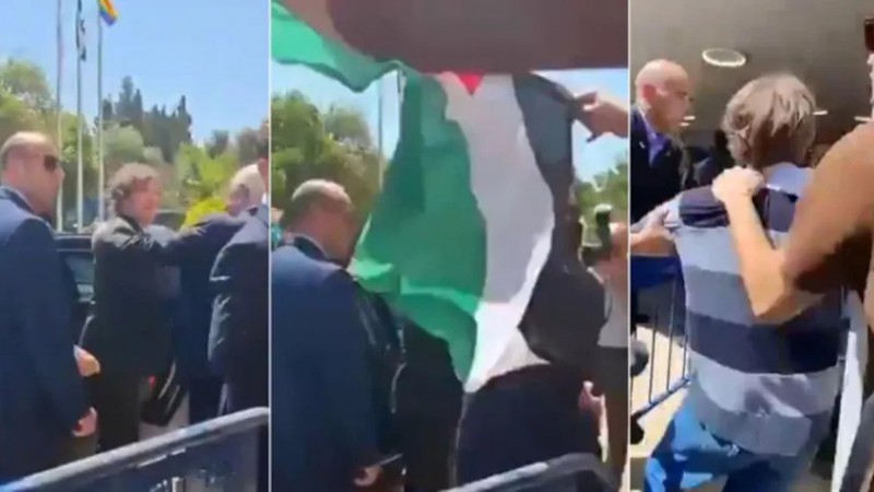 Un hombre con la bandera de Palestina intentó atacar a Javier Milei en Israel
