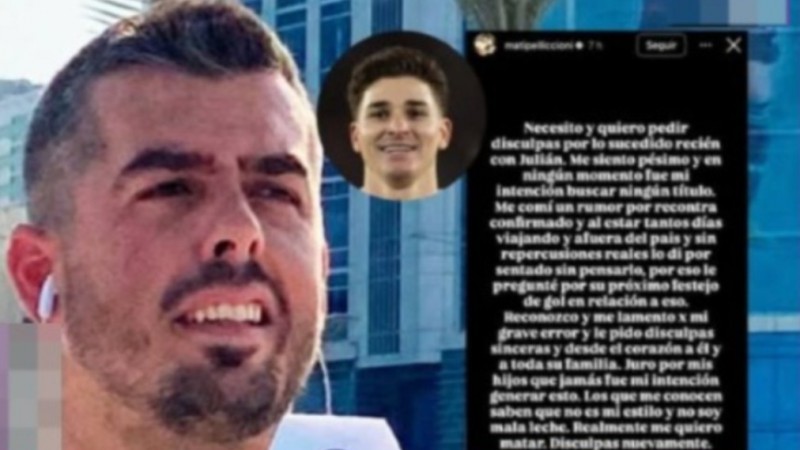 "Me quiero matar": el periodista que le sacó a Julián Álvarez la noticia de que será papá pidió disculpas