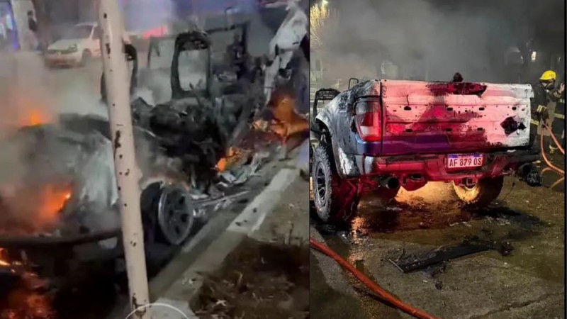Un encapuchado incendió en Roca una camioneta de $100 millones que perteneció a Marcos Rojo
