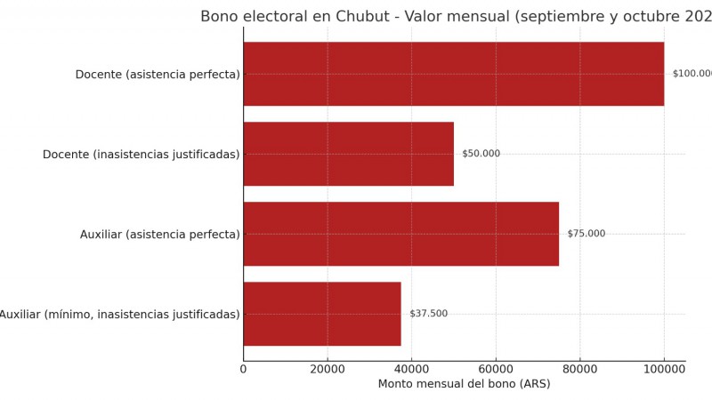 Bono electoral: de $37.500 a $100.000 por mes y solo por 2 meses en Chubut
