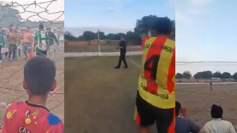 Se enfrentaron jugadores e hinchas y un policía desenfundó su arma reglamentaria en pleno partido