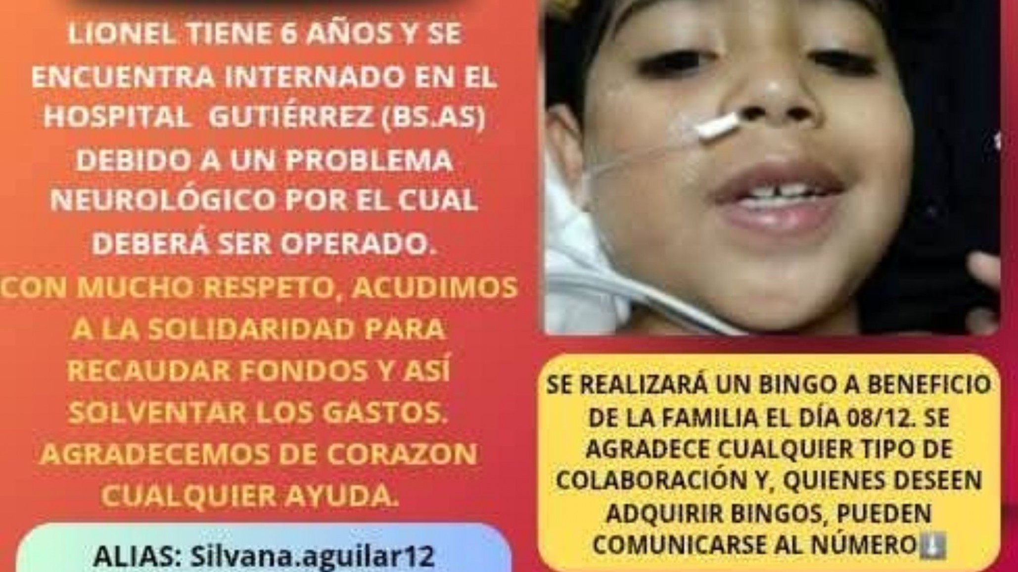 Una familia de Comodoro pide ayuda: Lionel, de 6 años, espera una cirugía en Buenos Aires tras un grave cuadro neurológico