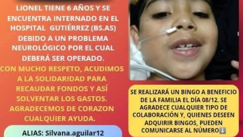 Una familia de Comodoro pide ayuda: Lionel, de 6 años, espera una cirugía en Buenos Aires tras un grave cuadro neurológico