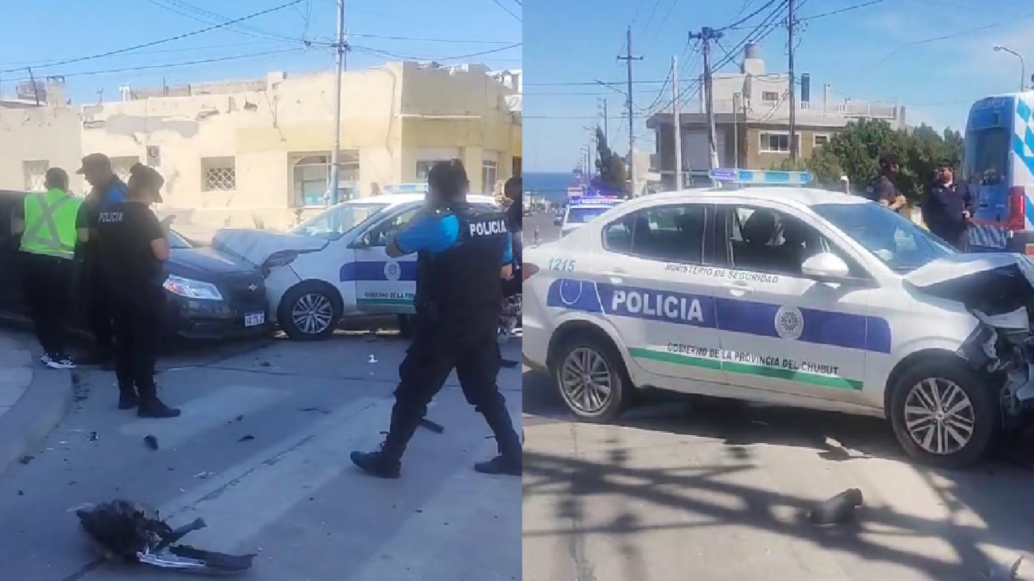 Un patrullero que iba a un incendio chocó contra un auto en el centro de Comodoro