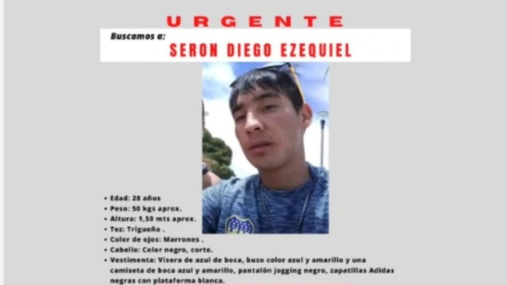 Siguen buscando a Diego Ezequiel Seron, visto por última vez en Comodoro Rivadavia