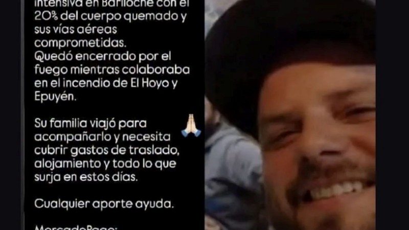 Campaña solidaria por Manu Hidalgo, vecino de Lago Puelo herido en los incendios: cómo ayudar