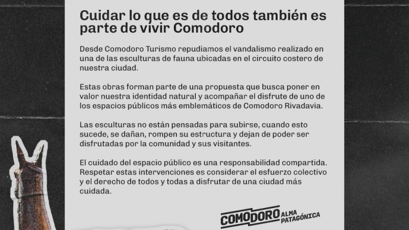 Vandalizaron esculturas del circuito costero y desde Comodoro Turismo piden cuidar el espacio público