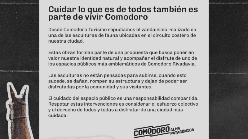 Vandalizaron esculturas del circuito costero y desde Comodoro Turismo piden cuidar el espacio público