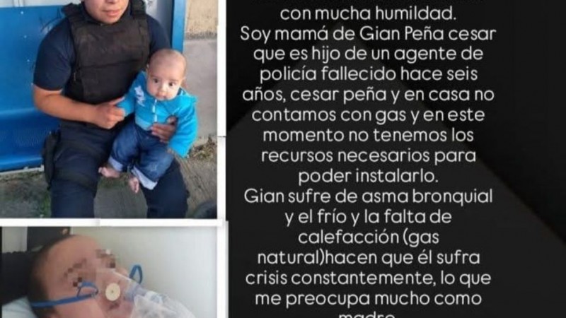 Piden ayuda para Gian, hijo de un policía fallecido: sufre asma y no tienen gas para calefaccionar su casa