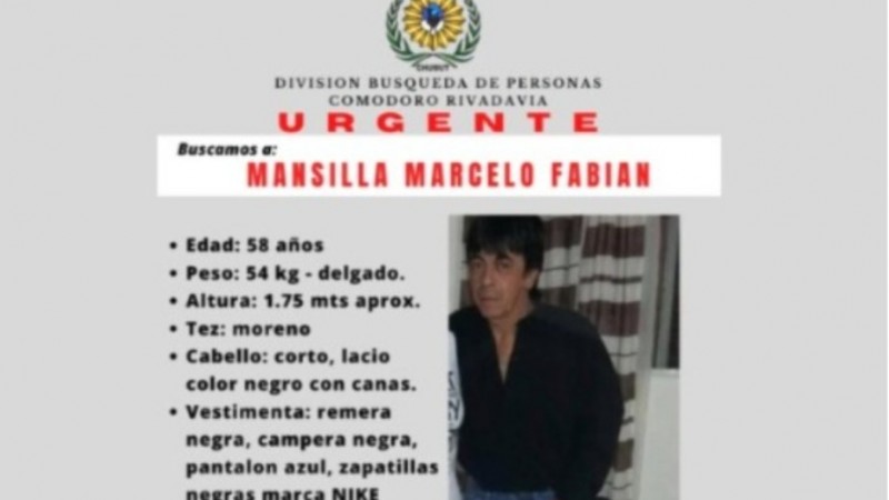 Buscan a un hombre de 58 años que se ausentó de su domicilio en Comodoro Rivadavia
