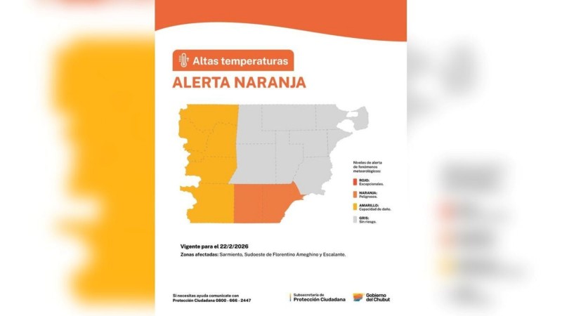 Ola de calor en Chubut: alerta naranja por temperaturas extremas