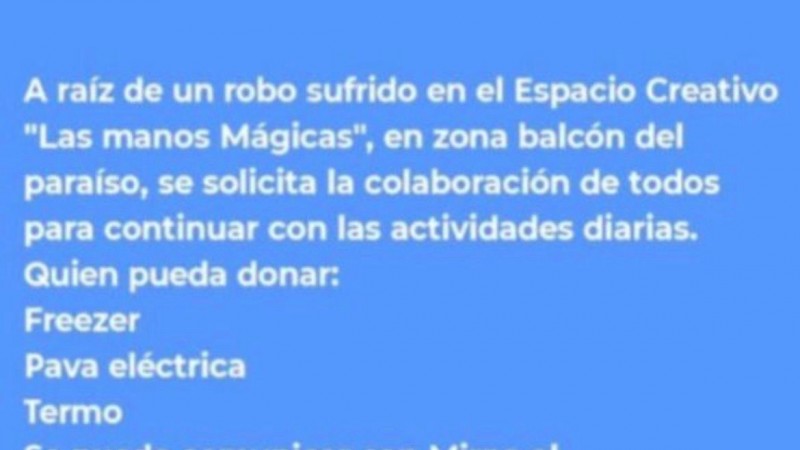 Tras un robo, el Espacio Creativo "Las Manos Mágicas" pide ayuda para seguir funcionando