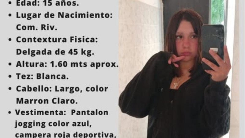 Piden colaboración urgente para encontrar a la adolescente de 15 años vista por última vez en Comodoro