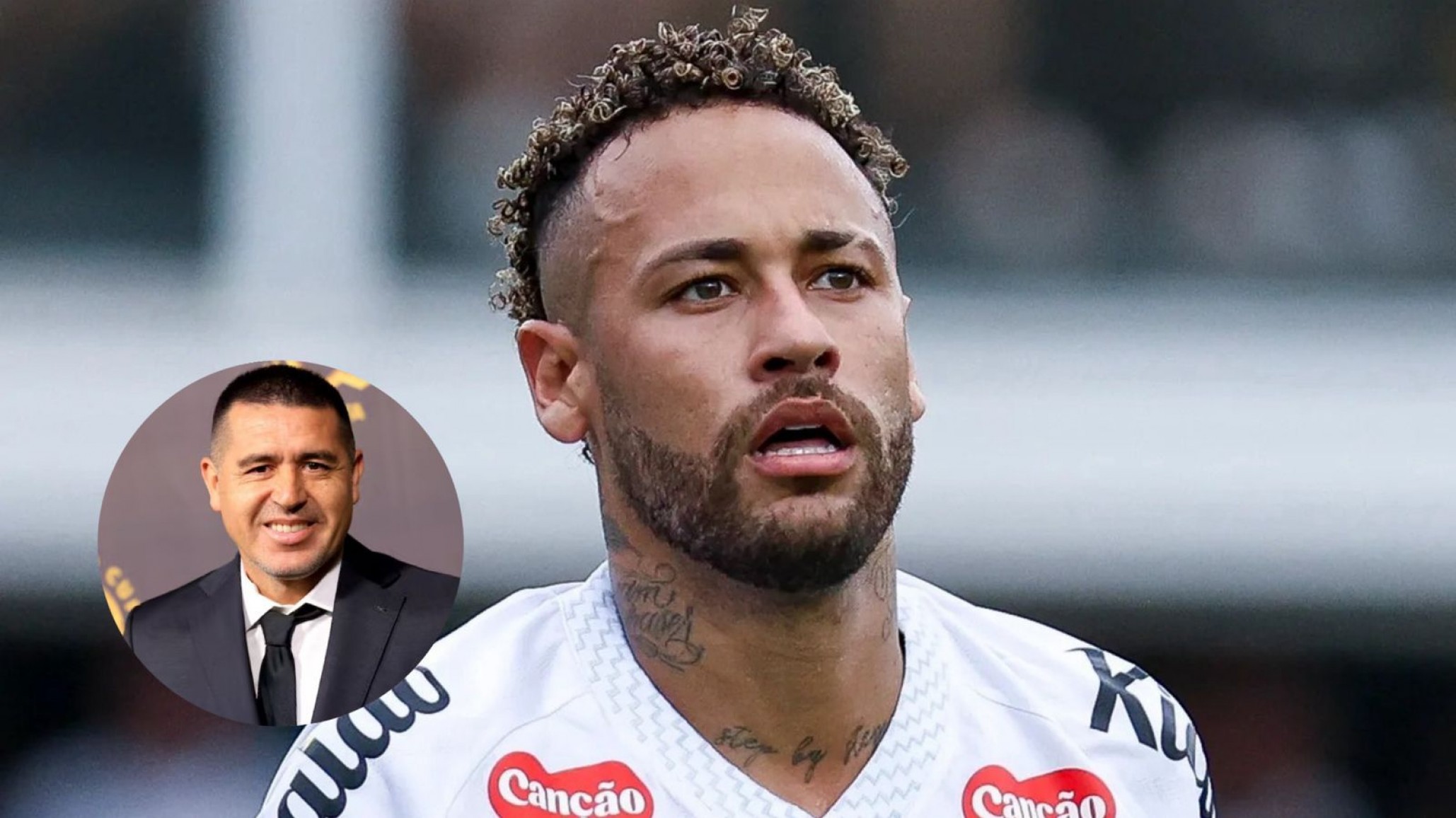 Riquelme sorprendió a Neymar con un regalo durante la práctica de Santos en la Bombonera