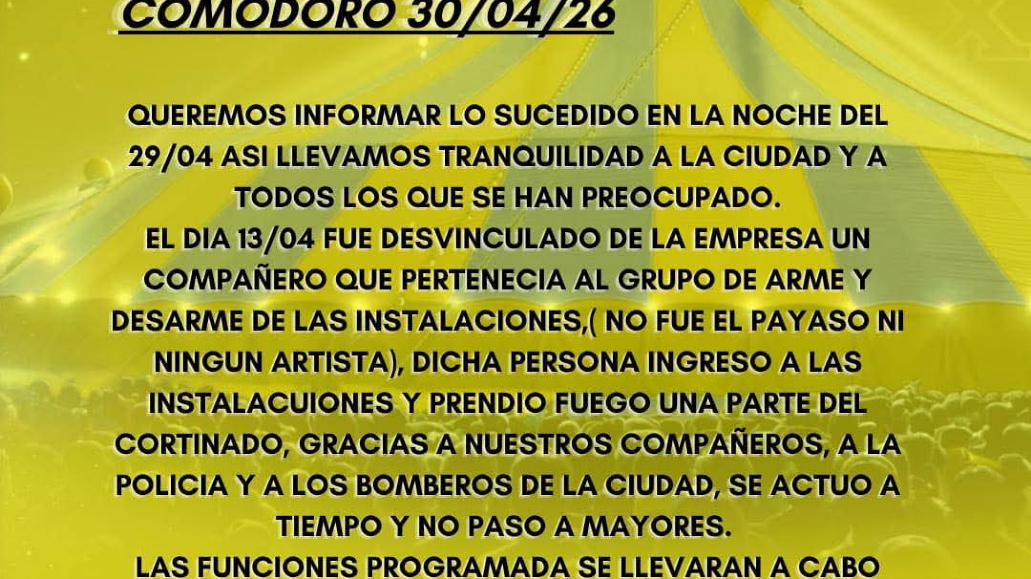 Aclaran desde el circo que "no fue el payaso": un ex empleado habría provocado el incendio