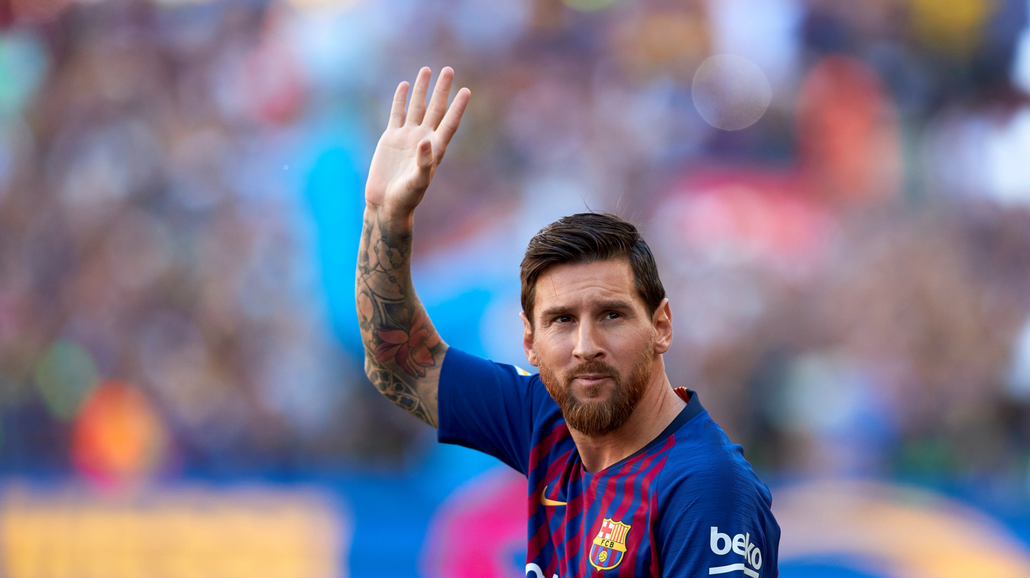 Messi celebró el título del Barcelona tras vencer al Real Madrid en el clásico