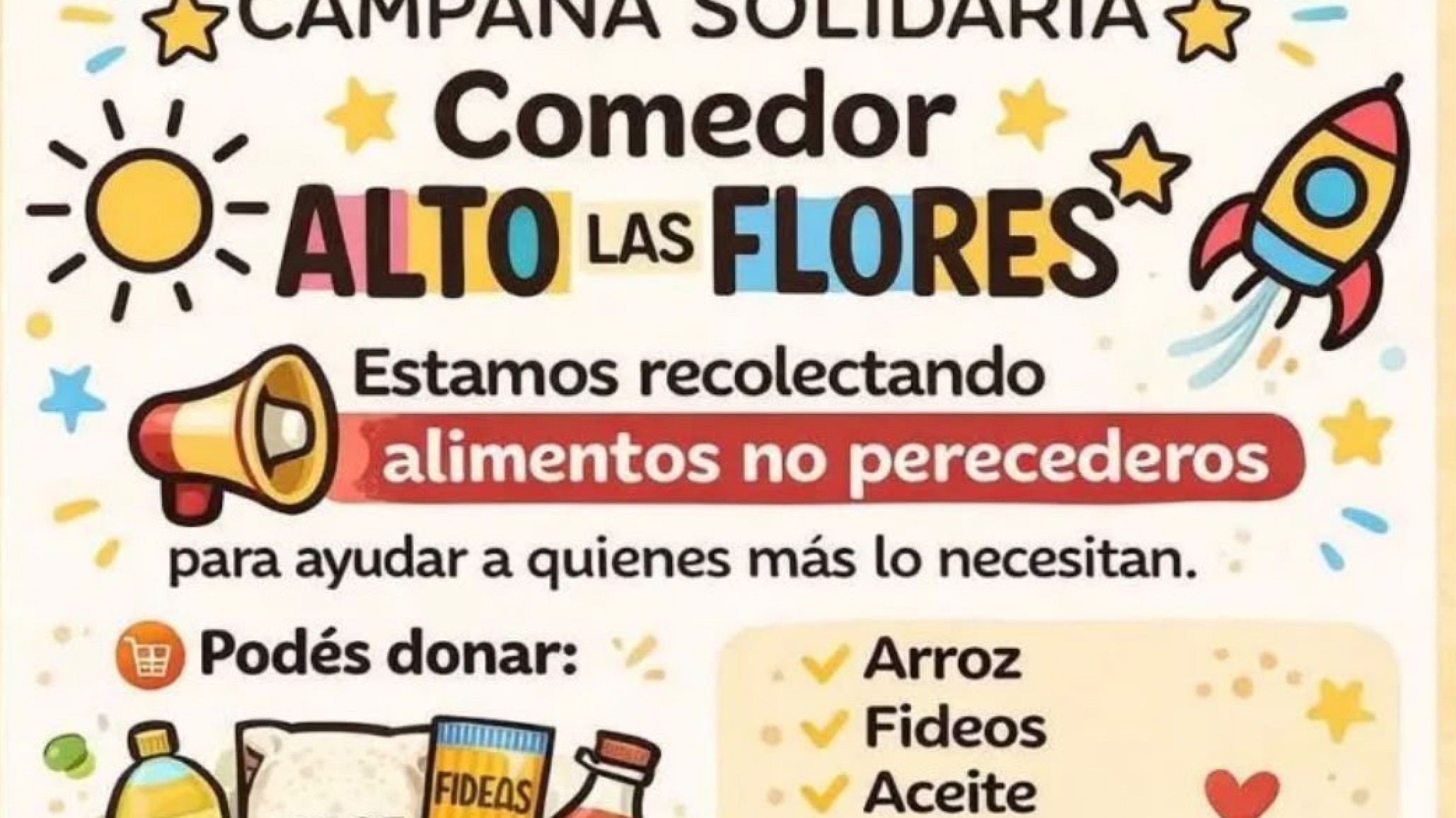 El comedor Alto Las Flores pide donaciones para poder sostener las viandas y meriendas